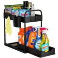 2 Pack Double Multifunction Under-Sink Organizers Hooks Plastic Carbon Steel Storage Racks for Bathroom Small Space Management