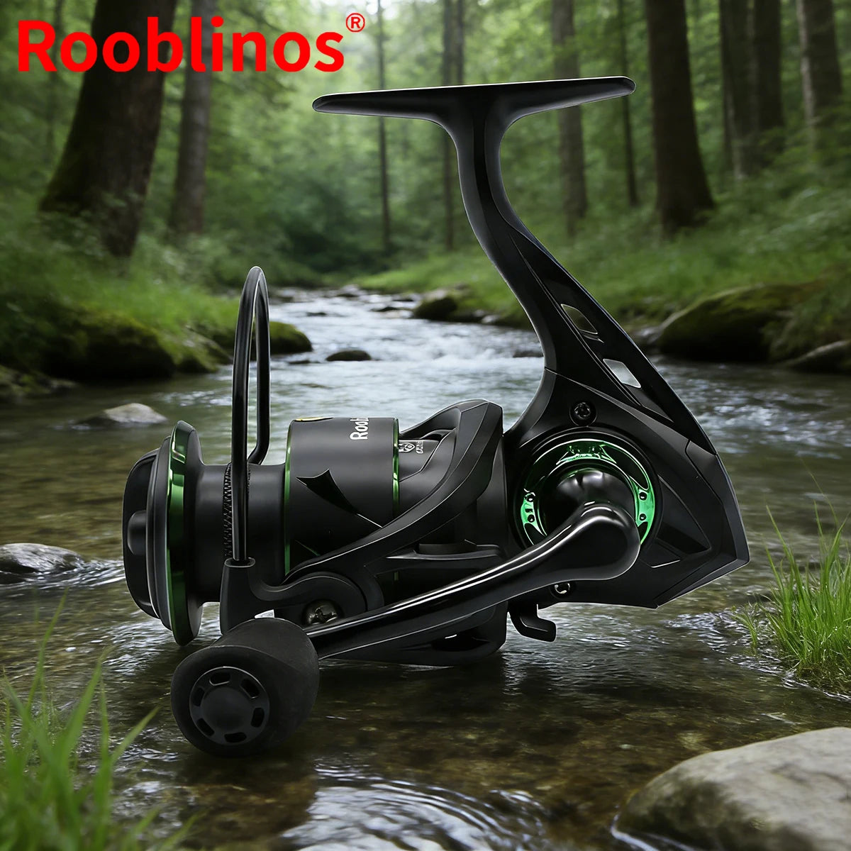 [Germany Stock] Rooblinos RF Left Hand Spinning Reel 5.2:1 Gear Ratio Nylon Body for Fake Bait Fishing in River Lake & Stream