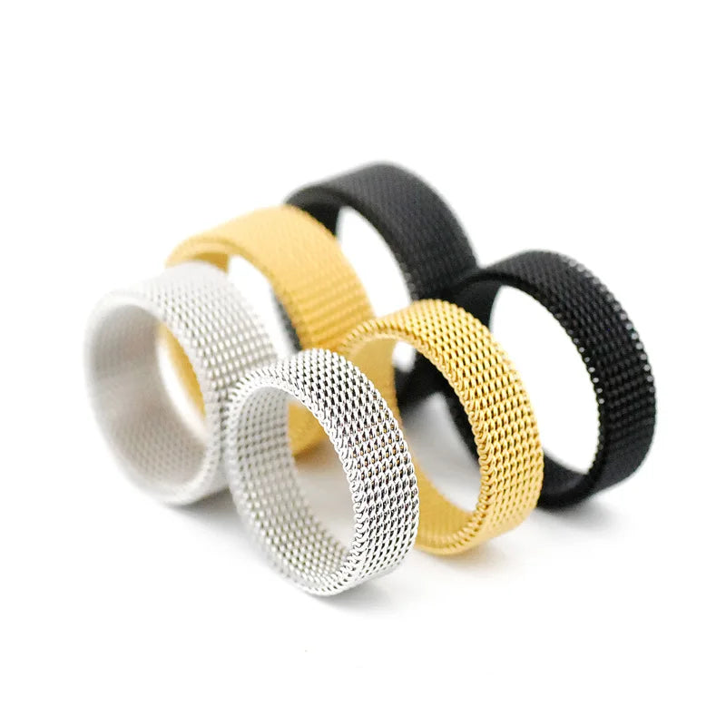 New Arrival Four Color Titanium Steel  Grid  Woven Ring  Men's and Women's Soft Rings