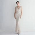 19602# Long Banquet Slim-fit Evening Temperament Elegant Long Polyester Thread Fringe Bead Evening Dress