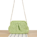 Women's Fashion Summer Dumpling Straw Clutch Purse Rattan Woven Tote Bags with Open Closure Candy Color Chain Messenger Bag