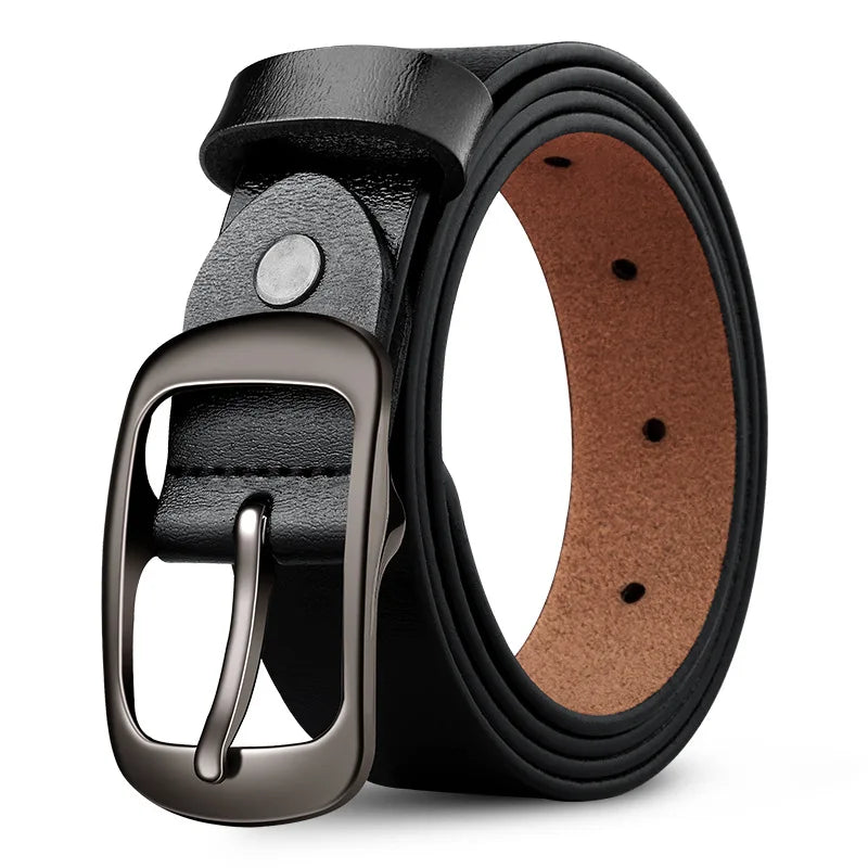Vintage Simple Style Male Youth Student Trousers Genuine Men's Oval Buckle Real Leather Belt for Jeans