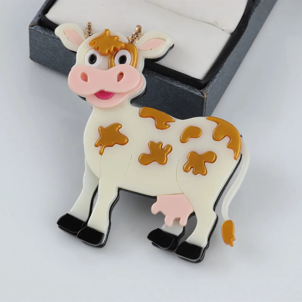 Wholesale Anime Cartoon Animal Series Cute Cow Gold Sequined Gift Resin Brooch for Woman