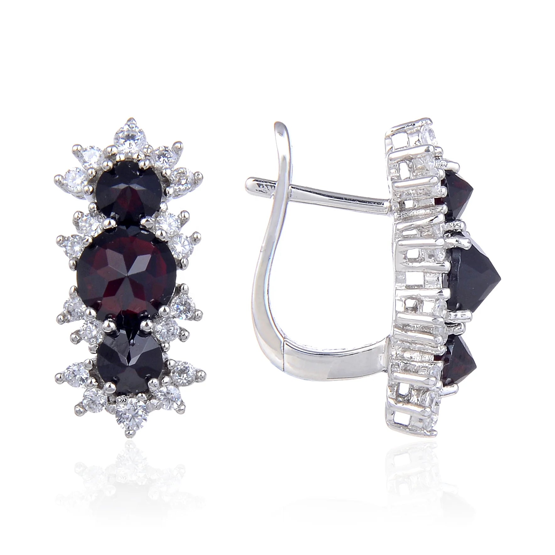 Fast Delivery Custom Classic Fashion Three Stone 925 Sterling Silver Natural Gemstone Black Garnet Snowflake Earrings