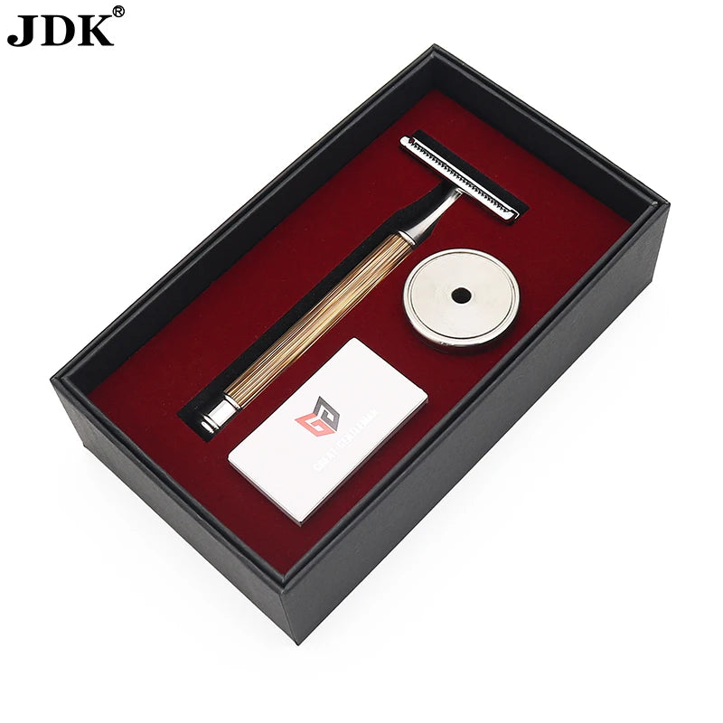 JDK Safety Kit Single Blade Stainless Steel Wood Handle Shaving Razor with Stand Holder