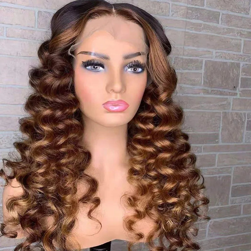 Factory Direct Sale Highlight Medium Brown Color Peruvian Virgin Human Hair Transparent Lace Front Wig