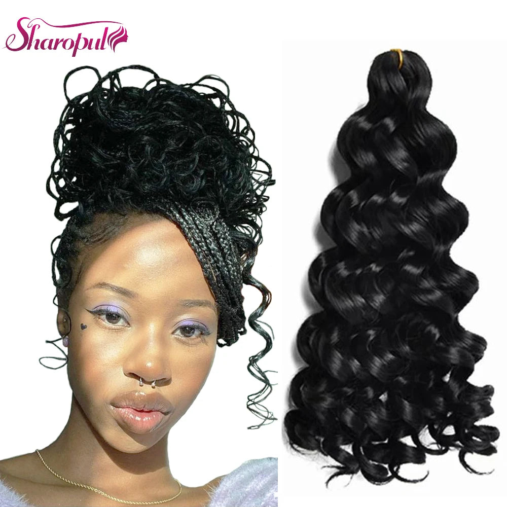 Sharopul Italian Curl Synthetic Non-flame High Temperature Crochet Braids Hair Extension Wholesale Pre-Stretched Black Curly MegaBDM