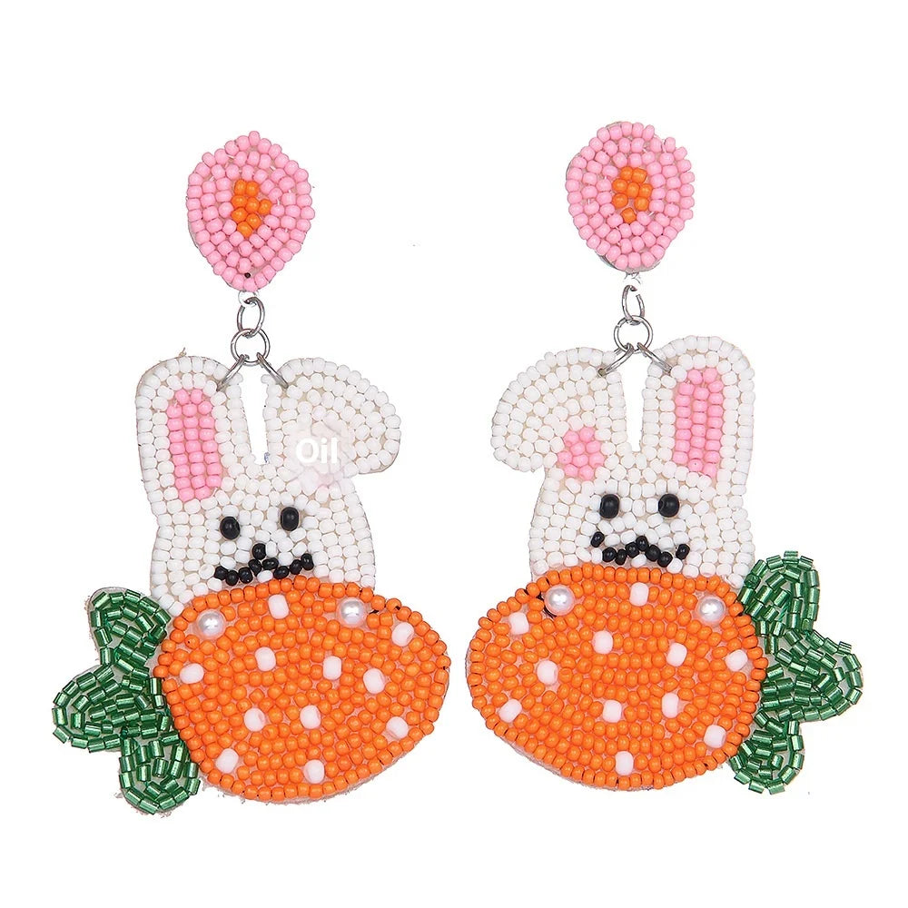 Trendy Bohemian Rabbit Carrot Letter Hop Beaded Earrings Gold Plating Zircon Main Stone Easter Gift Wedding Made Copper Brass