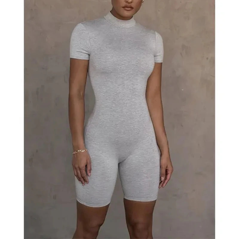 Wholesale Half High Neck Bodycon One Piece Jumpsuits Shorts for Women Cotton Knitted Rompers Ladies Turtle Neck Jumpsuit