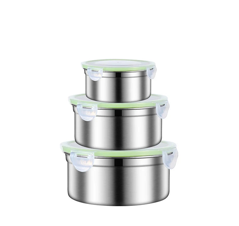 Multiple Size Stainless Steel Food Storage Container Small Bento Box Lunch Round Silicone Lid Food Container