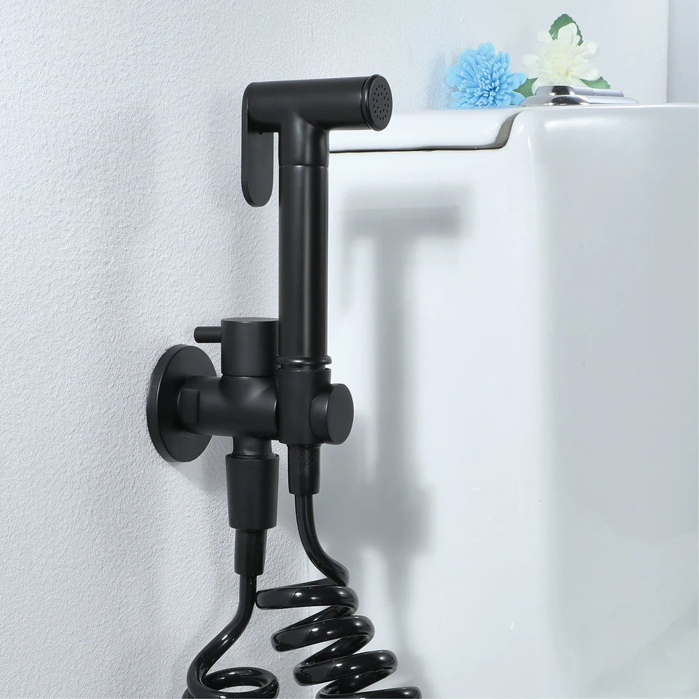 Wall-Mounted Stainless Steel Handheld Bidet Sprayer Set-Modern Design Easy Installation Apartment-Friendly Bathroom Cleaning