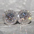 Huitan Big Round Zircon Hollow Cubic Stud Earring Girls Top Quality Sparkling Clear CZ Silver Luxury Earrings Women