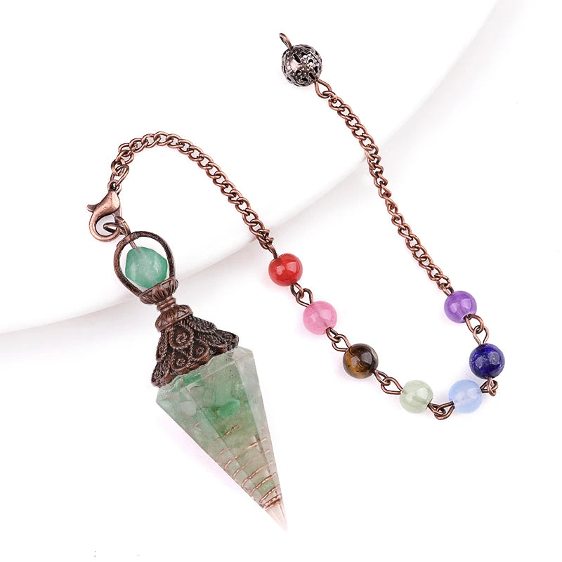 Natural Green Aventurine Gemstone Gold-plating Chain Resin Spirit Hexagon Prism Pendant Charming Jewelry