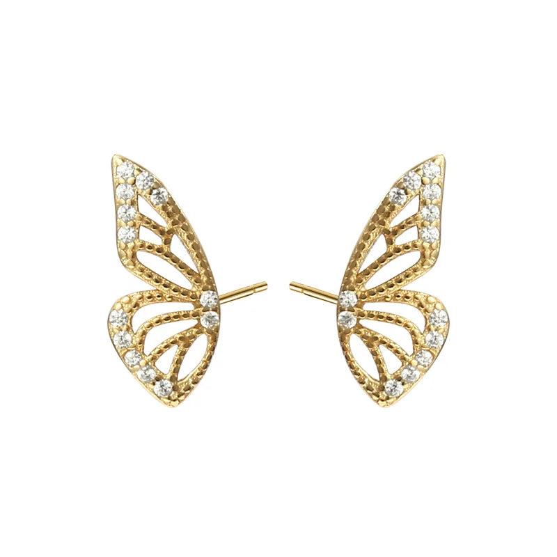 Dainty Pave Zircon Butterfly Jewelry Ear Cuff 925 Sterling Silver Fashion Stud Earrings Women