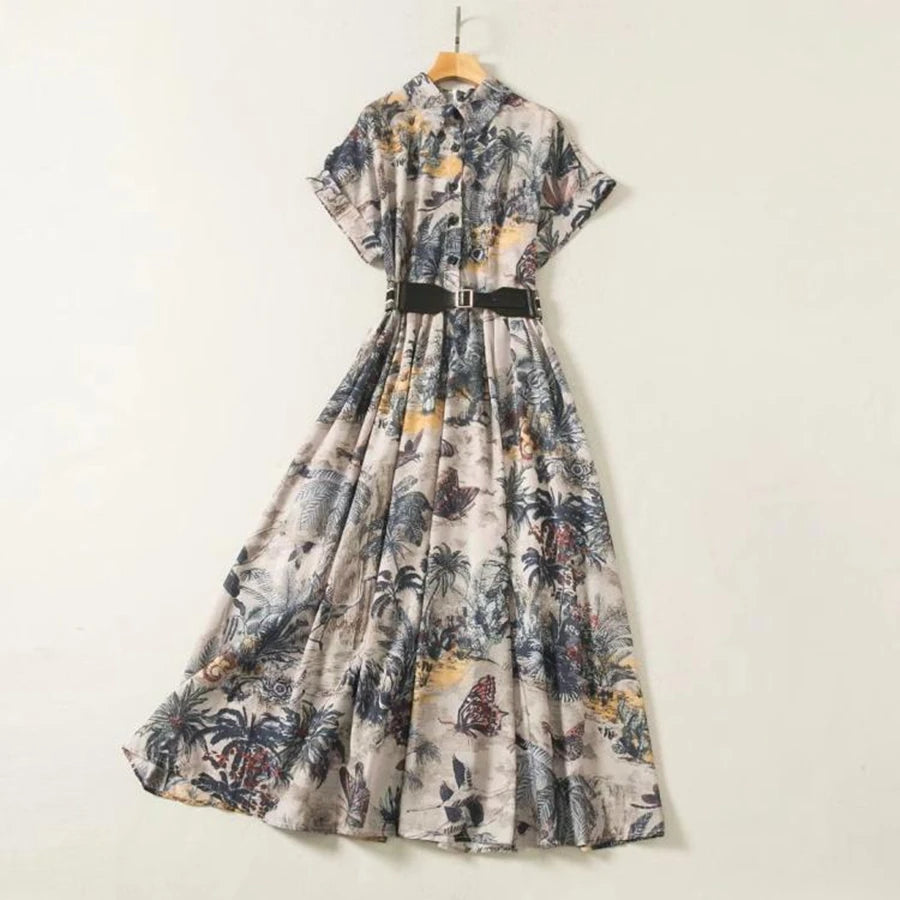 Spot Summer Dress New Ink Printing Shirt Skirt Design Feeling Long Light Familiar Style Plus Size Dress