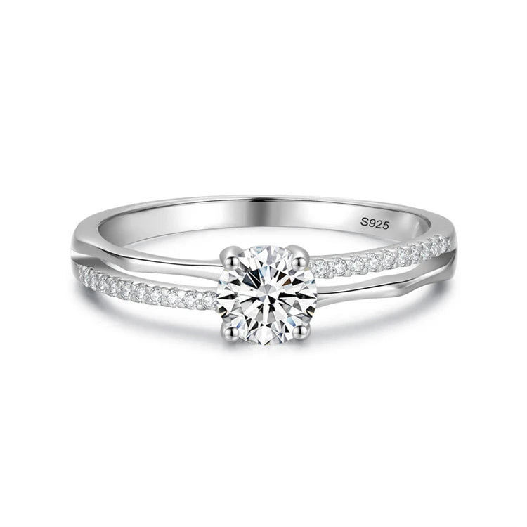 Simple Trendy Jewelry 925 Sterling Silver CZ Diamond Women Wedding Engagement Ring