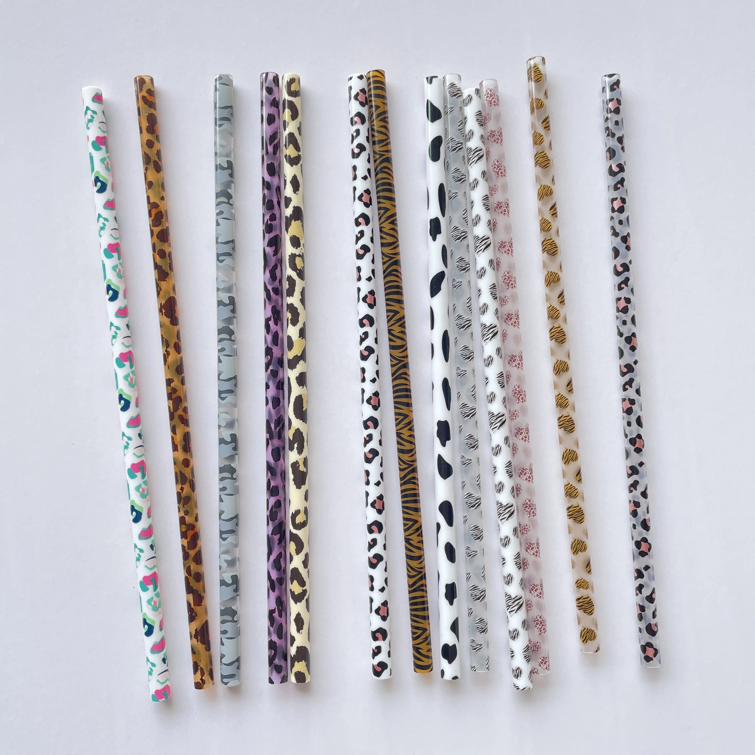 Custom Animal Print Stainless Steel Reusable Eco-Friendly Drinking Straws 9in Party Decorations