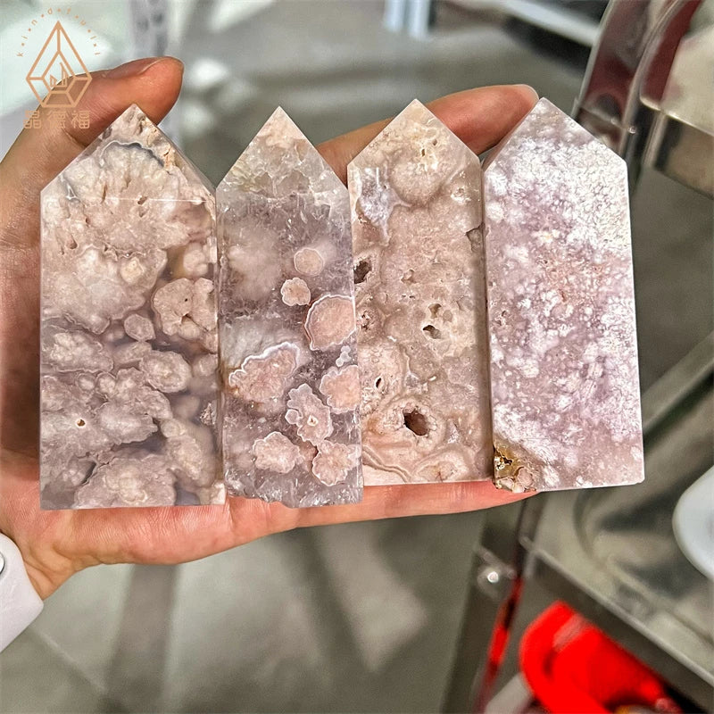 Kindfull Hot Sale Natural Crystal Gemstone Hand Carved Pink Amethyst Tower for Decoration