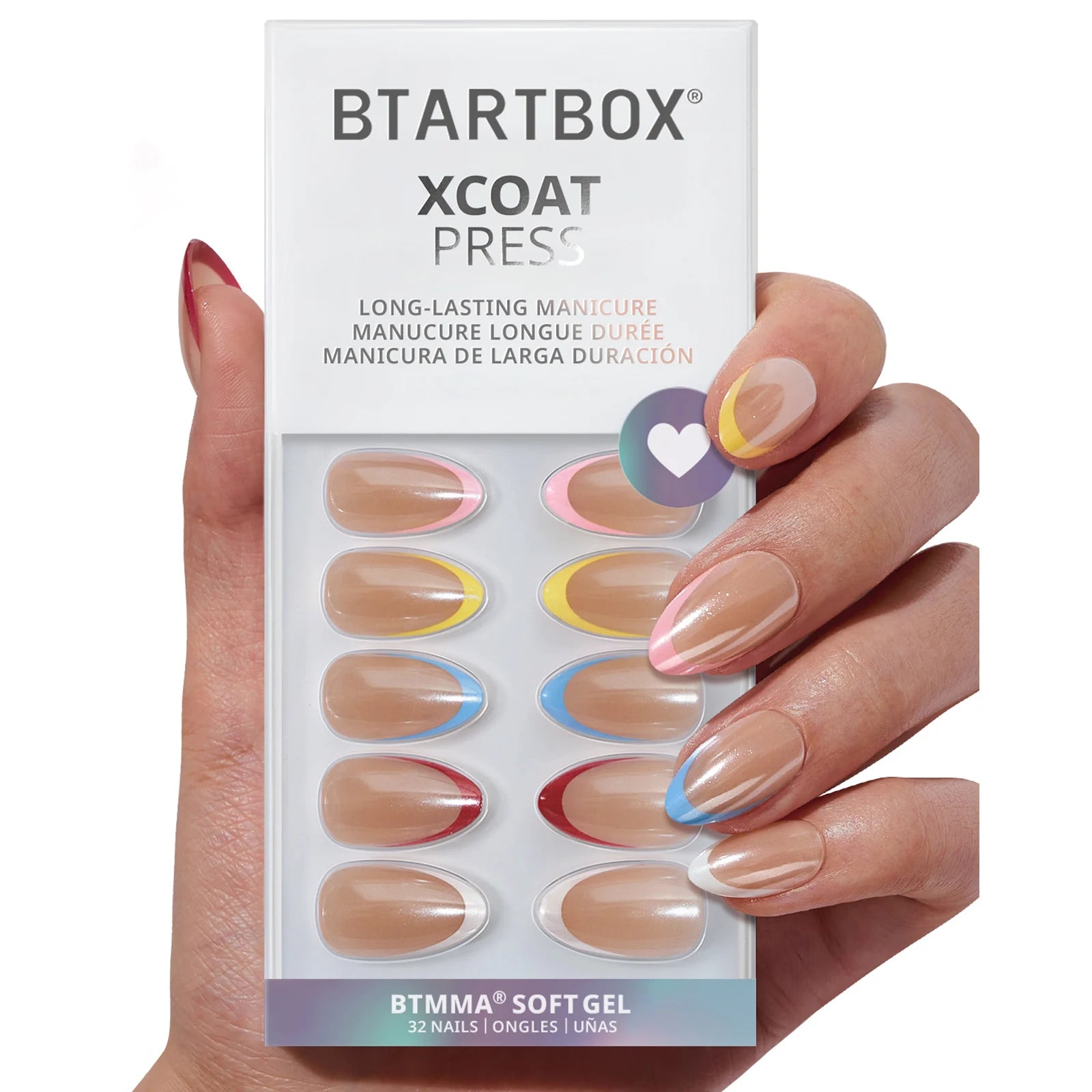 BTARTBOX French Style Artificial Fingernails Wholesale Short Almond Coloful French Tip Soft Gel Press on Fake Nails Set En Gros