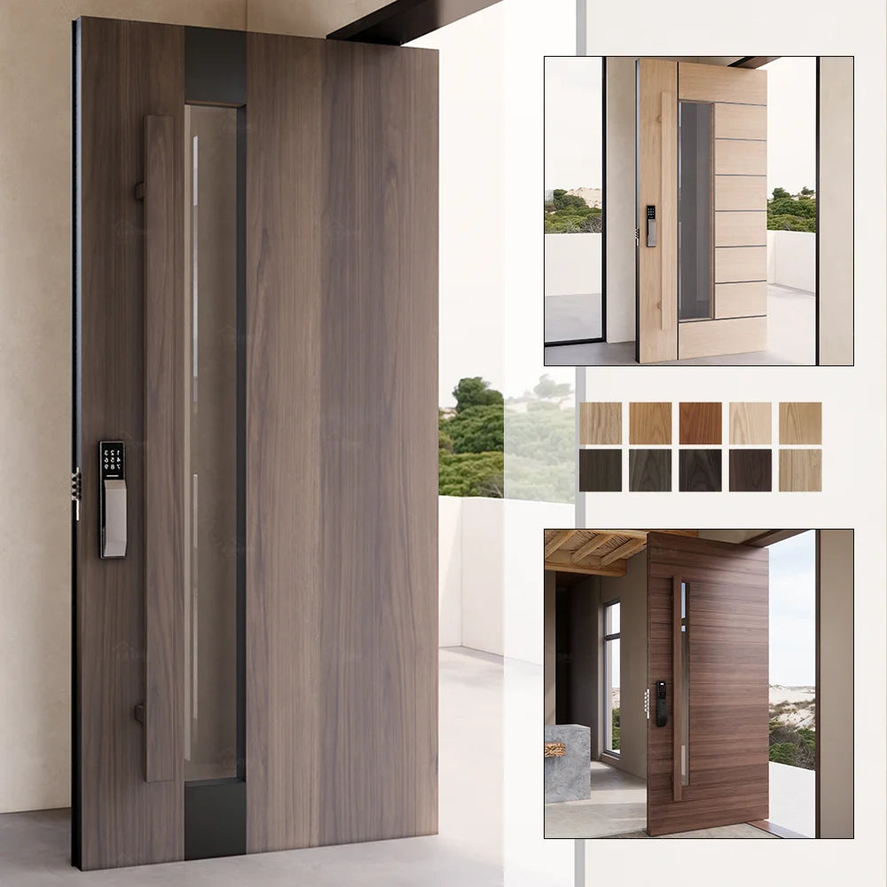 French Style Modern Design Provide Light Privacy Exterior House Timber Glazed Glass Inserted Main Entrance Front Doors MegaBDM