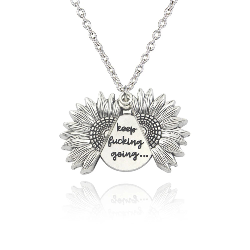 Gold Plated Sunflower Locket Necklace 'You Are My Sunshine' Engraved Pendant Anniversary Jewelry for Women for Parties
