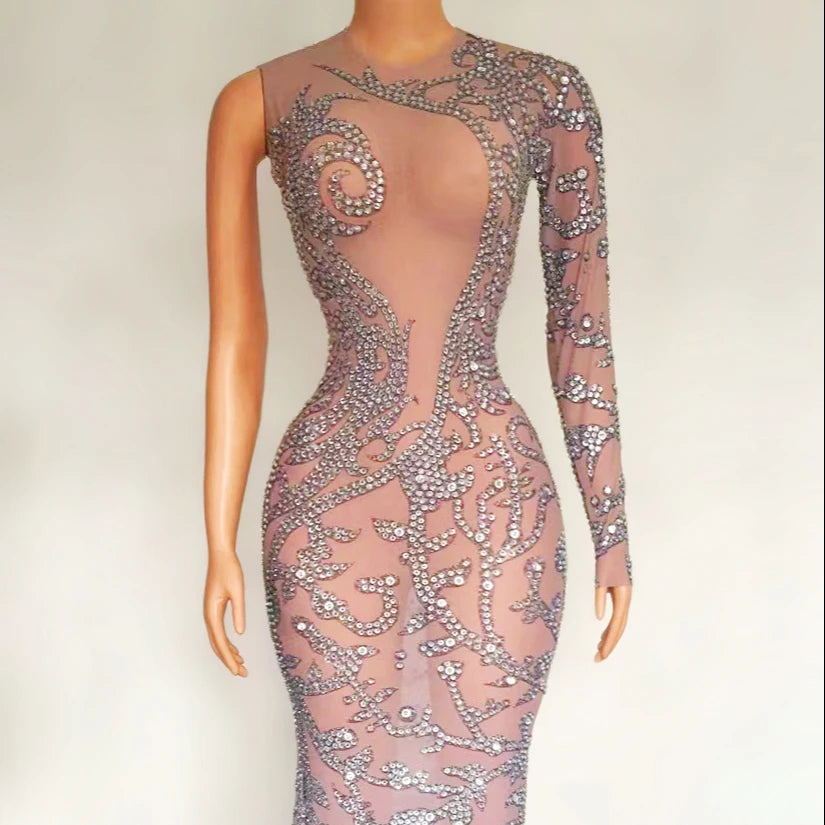 Women's See Through Clothing Diamond Pearls Tassel Dress Party Birthday Wedding Guest Dresses Ladies Women