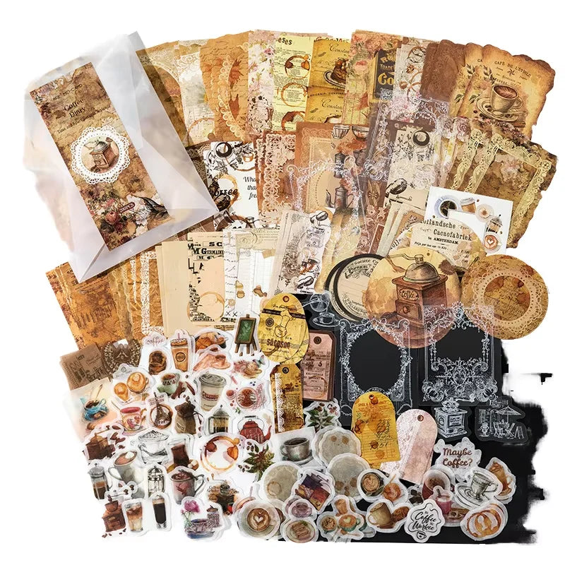 200pcs/pack Sample Data Space-Time Handwriting Series Artistic Retro Style Notebook DIY Decorative Collage Base Paper 4 Models MegaBDM
