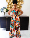 Beautiful Summer Casual Loose Wide Leg Jumpsuit for Women's Printed Off Shoulder Stretch Jumpsuit