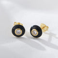 Ins Simple Design Black Oil Button Studs Fine Jewelry S925 Sterling Silver Zircon Enamel Stud Earrings for Women Girl Gift