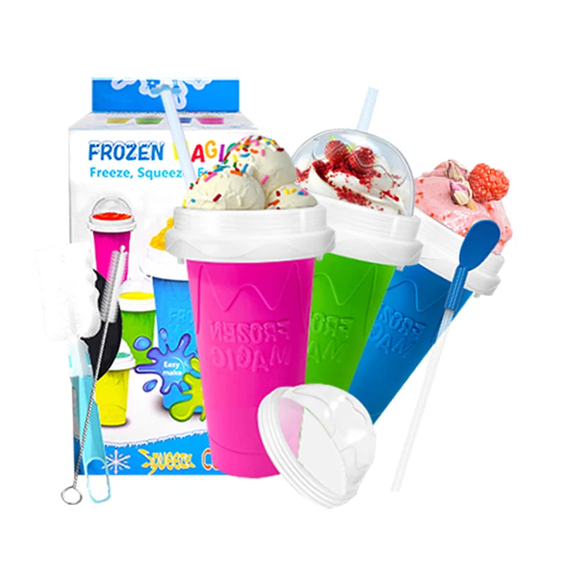 Slushy Maker Magic Squeeze Cooling Maker Cup Freeze Milkshake Smoothie Mug Portable Squeeze Ice Cup Slushie Maker Cup