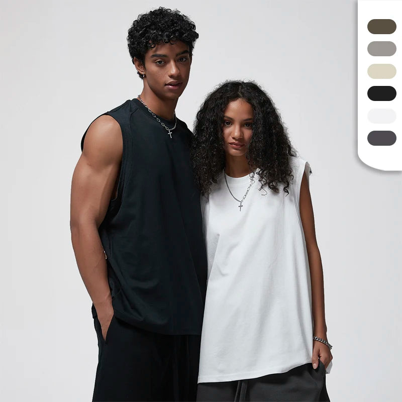 Breathable and Quick Dry Cotton Blending Unisex Loose Design Tank Top With Custom Logo Summer Cozy Sleeveless T Shirt