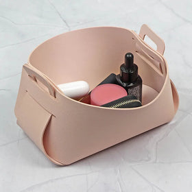 Custom Desktop Organizer Basket Foldable Soft Candy Pink Pu Leather Valet Storage Tray Leather With Handle
