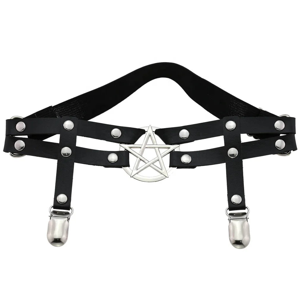 Rock Girl Sexy Studded Star Leather Garter Rivet Punk Goth Harajuku Handmade Garter Belt Leg Ring Fashion Accessory Ankle Chain