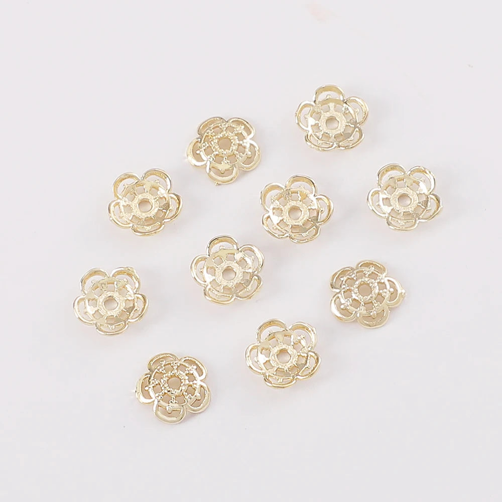 14k Gold Plated Beadcaps DIY Earring Bracelet Beadcaps 8mm Hollow plum Flower Receptacle Beadcap for Jewelry Making