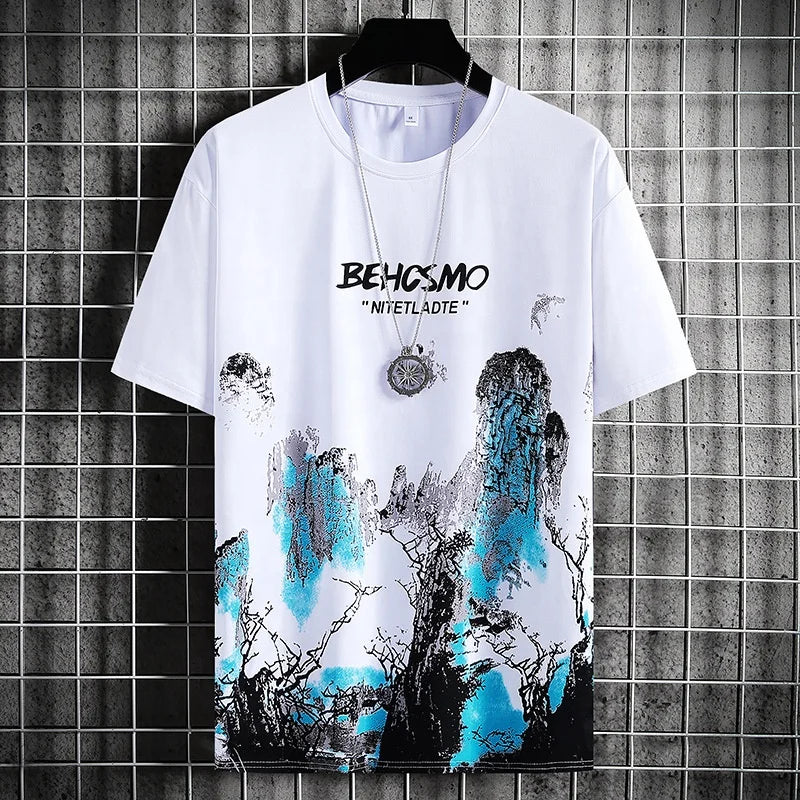 Ice Silk Short Sleeve T-shirt Men's Summer Tops Tees Harajuku Printing Loose Shirt Men Bottoming Shirt Top Clothes 2023 New