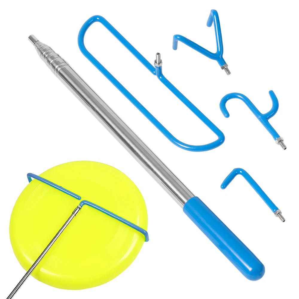 Telextent Professional 16ft Disc Golf Pole Retriever Stainless Steel Retractable Shaft with 4 Heads Outdoor Sports Equipment