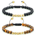 Natural 6mm Tiger Lava Bangle Irregular Copper Beads Braided Bracelet for Women Men Handmade Ethnic Tibetan Jewelry