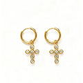Wholesale Hypoallergenic Waterproof Jewelry 18k Gold Plated Stainless Steel Cross Cubic Zirconia Drop Earrings YF2907
