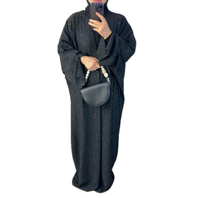 Winter Modest Women's Islamic Clothing Open Abaya Dress Shiny Eid Ramadan Robe Long Kimono Style Inspired Dubai Kaftan Muslims