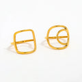 Joolim Jewelry Wholesale 18K Gold Plated Square Round Hollow Lines Stainless Steel Rings for Women Ring
