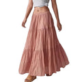 Custom Women's Vintage Knitted Bohemian Summer Casual Elegant Breathable Plain A-line Layered Long Skirt