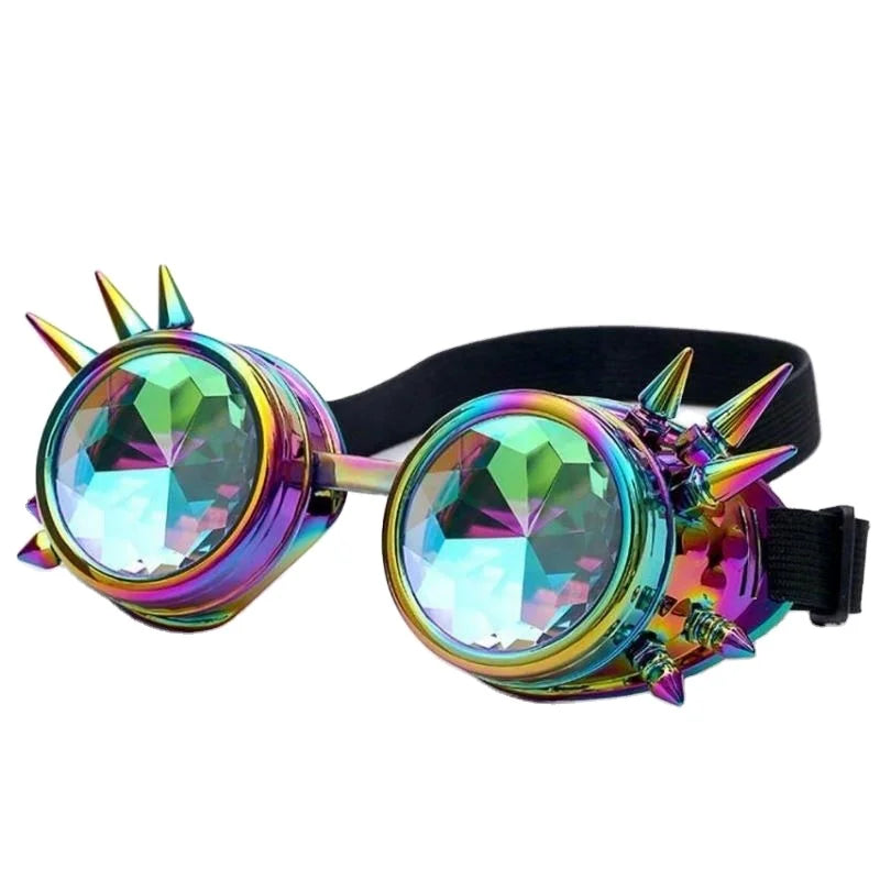 Custom Logo Wholesale Cool Men Women Rivet Festival Cosplay Colorful Sunglasses Steampunk Goggles Party Kaleidoscope Glasses