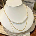 Value Saving Women's Classic Fashion Double-layer Collarbone Chain 7-8MM Natural Baroque Freshwater Pearl Gold Plated Necklace