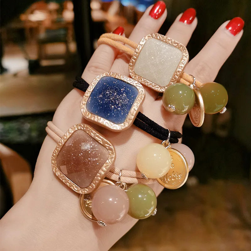 Luxury Pearl Geometric Hair Accessories Hair Rope Women's Head Wear Hair Ring for Women