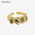VIANRLA  925 Sterling Silver Trendy  Gold Plated  and Silver Plating Textured Ring with CZ  Adjustable  Band Women Jewelry