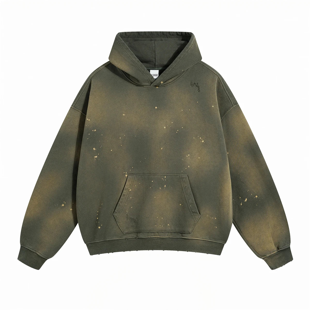 Street Wear Men Heavy Weight Gsm Vintage Pullover Sweatshirt Custom Fashion Printed Logo Crop Boxy Sunfaded Distress Wash Hoodie