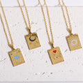 Star Sun Moon Tarot Necklace Gold Plated Stainless Steel Link Chain Square Pendant Jewelry for Women Gift