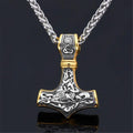 Men's Fashion Stainless Steel Gold Silver Norse Viking Thor Hammer Pendant Necklace