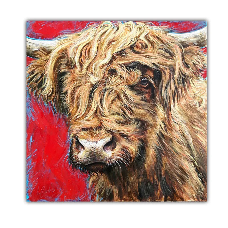 HD Printed Watercolor Animal Cute Yak Cartoon Wall Art for Children's Room Home Decoration