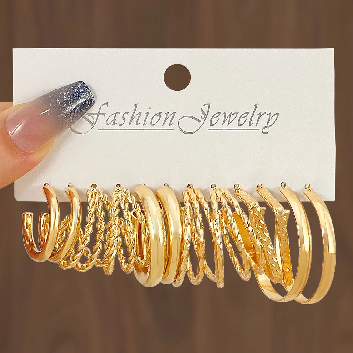 6Pcs/Set Earring Set Fashion Gold Color Twisted Chain Hoop Earrings for Women Jewelry